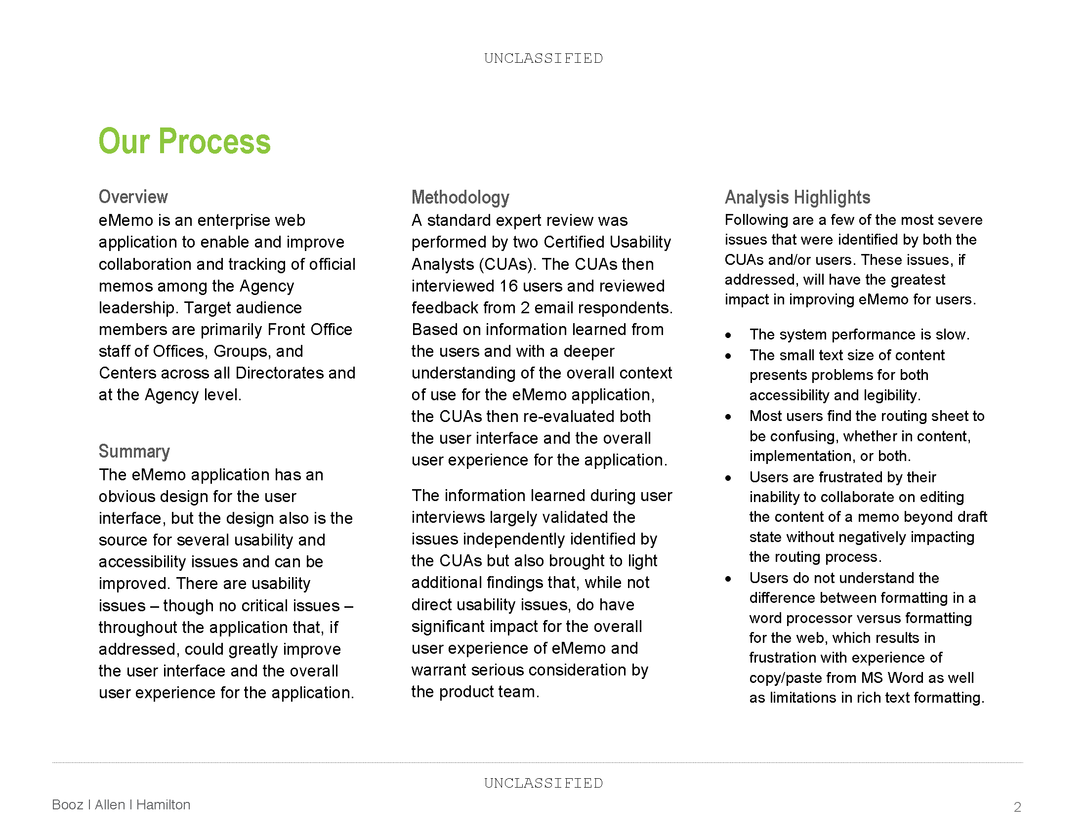 eMemo usability analysis report except page 2