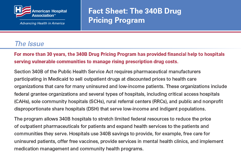 AHA Fact Sheet describing the value and impact of the 340B Drug Pricing program.