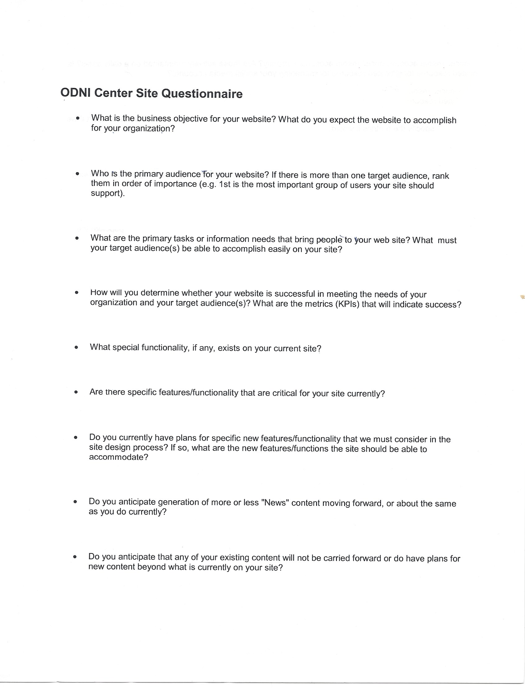 Interview questionnaire page 1